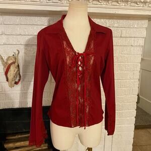 Vintage y2k red lace up top